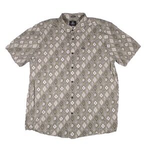 Volcom Short Sleeve Shirt Men's XL Button Front Green White Black Aztec Print